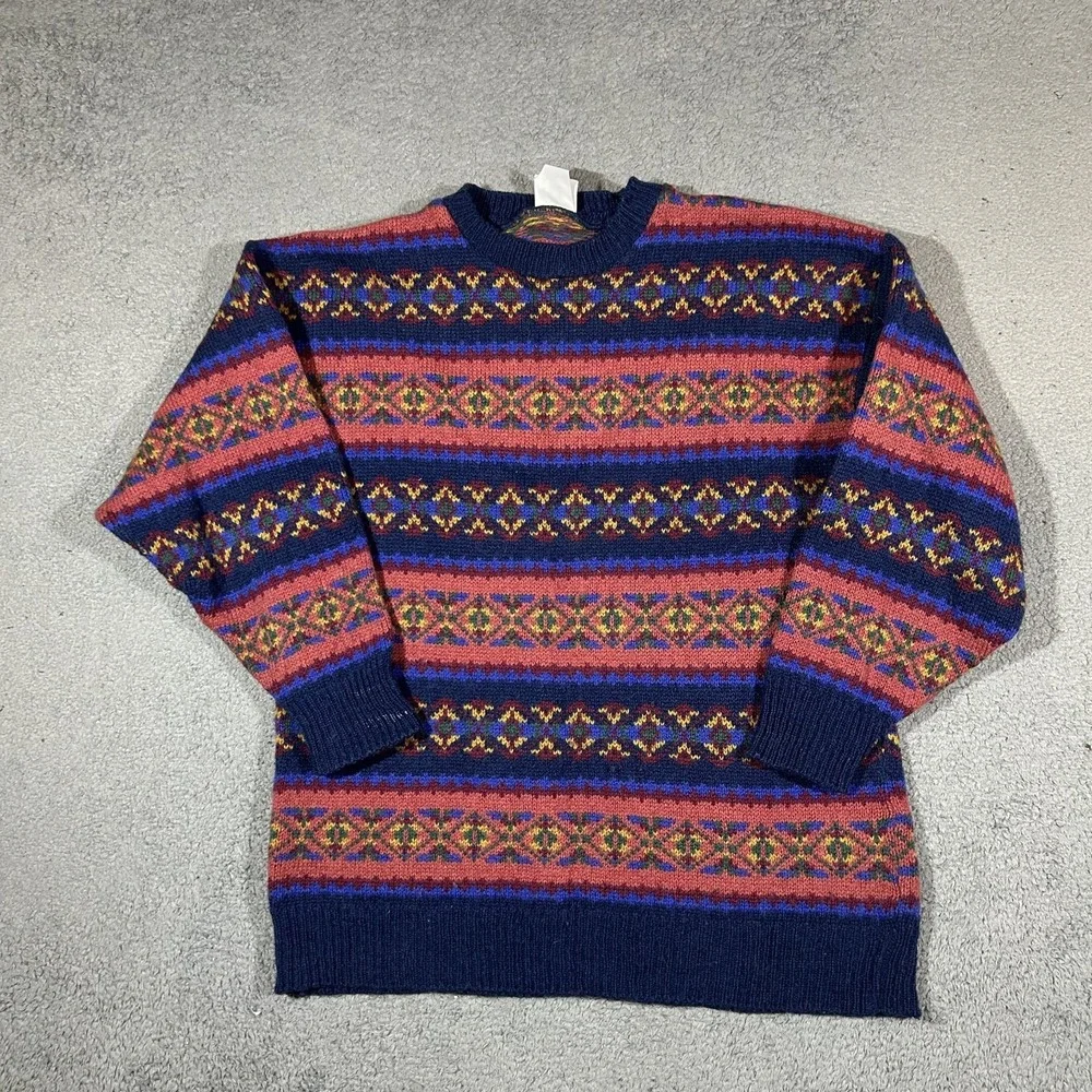 Vintage Laura Ashley Women's Embroidered 100% Wool Sweater Long Sleeve #3489